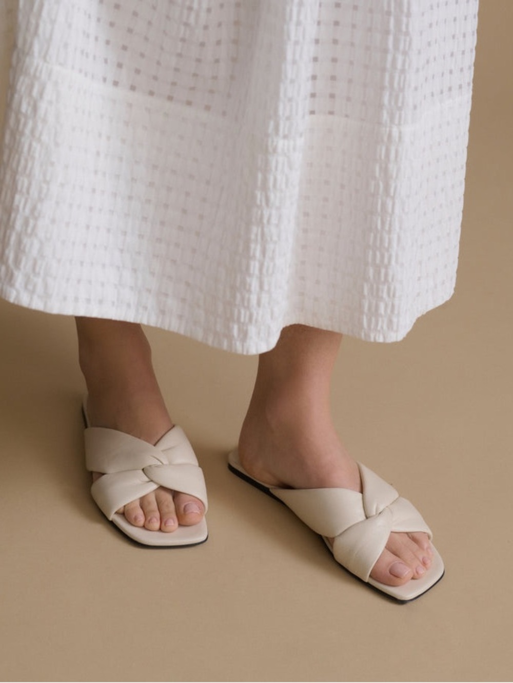 Jenni Kayne Wander Cream Crisscross Slide Sandals - Minimal Slip-On